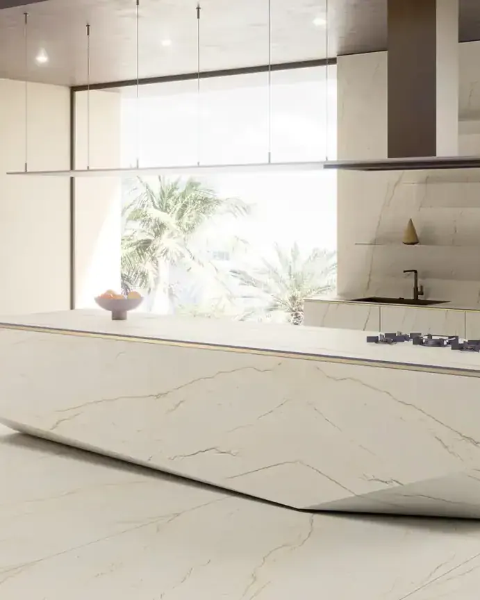 White porcelain kitchen island