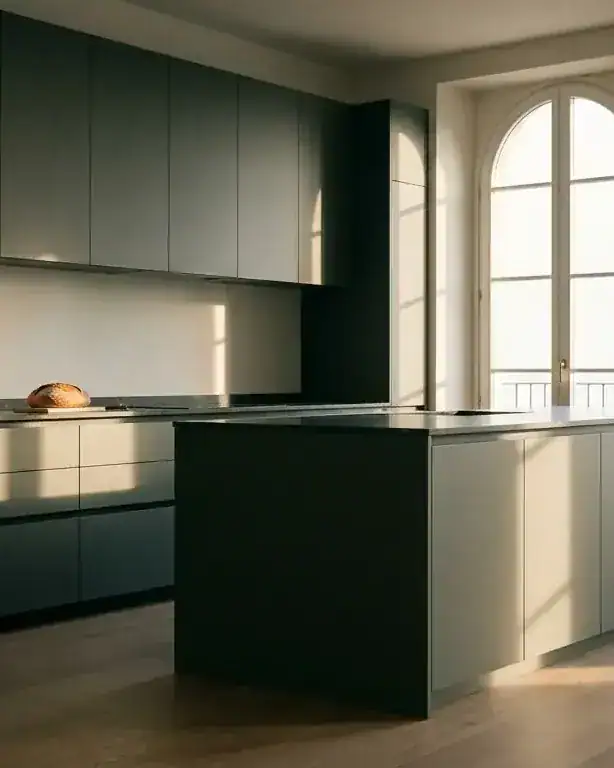 Dark green matte Fenix kitchen